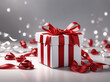 Wrapped with love, tied with anticipation, white gift box with red ribbon