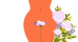 Women's health. Female hips. Bikini line. Abstract flowers. The topic of female intimate depilation and hygiene. Vector illustration. Place for text