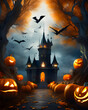 Motyw Halloween, dynia i mroczny klimat, tło, ciemny, nocny las