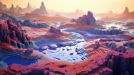 Wall Mural - cube voxel surface landscape illustration background abstract, 3d nature, game earth cube voxel surface landscape