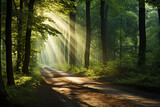 Fototapeta Las - beautiful sunlight in the green forest