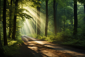 beautiful sunlight in the green forest