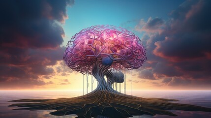 Wall Mural - intelligence human brain artificial illustration digital technology, network futuristic, idea information intelligence human brain artificial