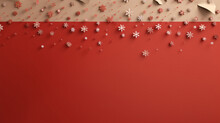 Snowflakes On Red And Beige Paper Christmas Holiday Banner Background