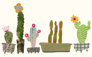 Wall Mural - Cactus, Watercolor painting illustration, flowers in nature. vector.