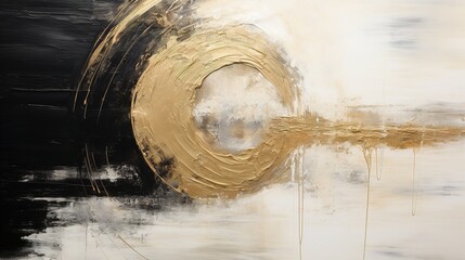 Generative AI, Black, golden and ivory white colors, circle shapes vintage painting background. Grunge old oil impasto painted wall texture	