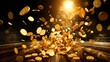3d gold coin explosion illustration casino cash, win en, treasure realistic 3d gold coin explosion
