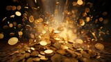 Fototapeta Tulipany - casino gold coin explosion illustration cash win, en treasure, realistic game casino gold coin explosion