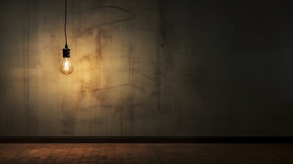 Poster -  a light bulb hanging from a ceiling in a dark room.  generative ai