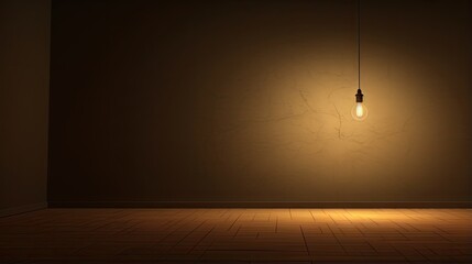 Poster -  an empty room with a light bulb hanging from the ceiling.  generative ai