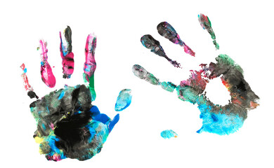 Wall Mural - Set colorful hand print, paint watercolor isolated on white, clipping