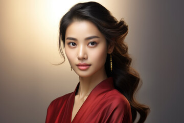 Aufkleber - A woman wearing a red robe poses for a picture. This versatile image can be used in various contexts.