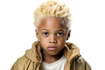 Poster - A young boy with blonde hair wearing a jacket. This image can be used for various purposes.