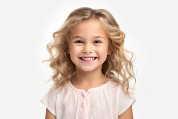Aufkleber - A little girl with blonde hair smiling at the camera. Perfect for capturing joyful moments and showcasing happiness in various contexts.