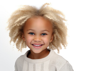 Aufkleber - A delightful image of a little girl with blonde hair smiling directly at the camera. This charming photo captures the innocence and joy of childhood. Perfect for various uses, such as advertisements, 