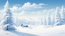  A Painting Of A Snowy Landscape With A Cabin In The Foreground.  Generative Ai