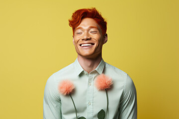 Poster - A picture of a man with red hair wearing a green shirt. This image can be used for various purposes.