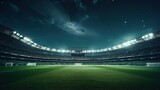 Fototapeta Fototapety sport - A football stadium lights up the night sky as the green pitch gleams under the floodlights, setting the stage for an exciting match.