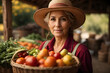 Graceful Middle-Aged Woman Selling Homegrown Produce at Local Market
