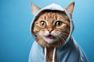 Wall Mural - somali cat wearing a gingerbread man costume against a soft blue background