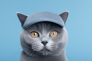 Canvas Print - chartreux cat wearing a cool cap against a soft blue background