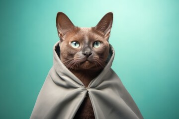 Wall Mural - burmese cat wearing a vampire cloak against a pastel green background