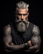 Dramatic Portrait of Muscular Gray-Bearded Man