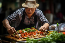 A Vietnamese Street Vendor Preparing Banh Mi Sandwiches, Representing The Popularity Of Street Food Worldwide. Generative Ai.