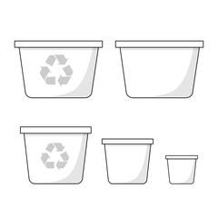 Simple outline vector illustration of waste bins. Closeup сontainers in doodle style. Coloring book of collecting, sorting, recycling garbage isolated on white background