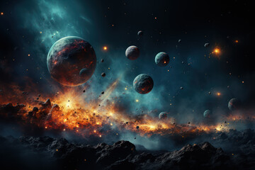 Wall Mural - A cosmic panorama of stars, planets, and nebulae, illustrating the diversity of celestial objects in the universe. Generative Ai.