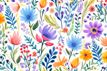 Poster - Seamless pattern with watercolor flowers.