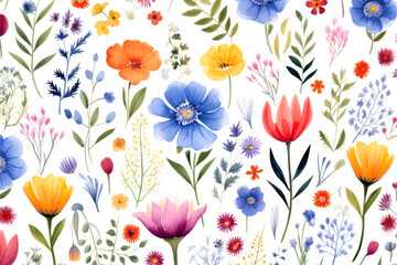 Poster - Seamless pattern with watercolor flowers. Hand-drawn illustration.