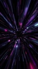 Wall Mural - Vertical video - glowing neon colored blue pink stars in space background. Flying through a galaxy of stars and particles at super fast hyperspace warp speed. Looping, full HD motion animation.