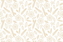 Golden Winter, Christmas Seamless Pattern With Poinsettia Flowers And Floral Branches; Great For Greeting Cards Wrapping Paper, Wallpaper- Vector Illustration