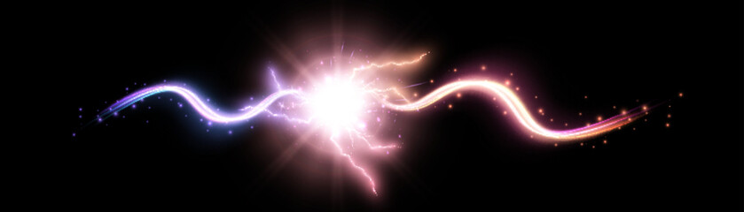 Plasma energy explosion light effect. Electric discharge. Confrontation of cosmic energy. Vector	
