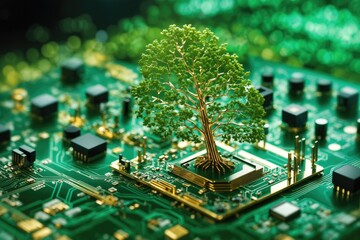 Poster - Tree growing on the converging point of computer. ai generative