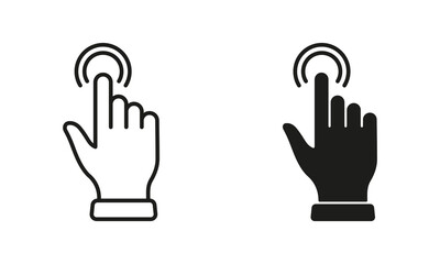 Poster - Double Click Gesture, Hand Cursor of Computer Mouse Line and Silhouette Black Icon Set. Pointer Finger Pictogram. Double Press, Swipe, Touch, Point, Tap Sign. Isolated Vector Illustration