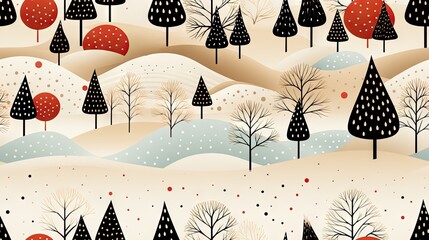 Canvas Print -  a winter scene with trees and snow on the ground and a hill in the background.  generative ai