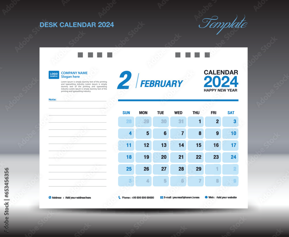 Desk calender 2024 design, February 2024 template, Calendar 2024 ...