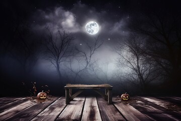 Spooky Halloween background with empty wooden boards, dark horror background. Holiday theme. generative ai