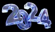 Happy New Year- glass numbers 2024 on a white background.