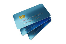 Three Blue Plastic Bank Cards Isolated Image