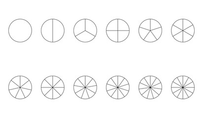 Wall Mural - Circle chart section segments set vector diagram segments pie template. Circle segments set. Various number of sectors divide the circle on equal parts. Pie chart set. Diagram collection