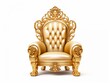 Golden luxury throne, gold royal chair isolated on white