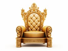 Golden Luxury Throne, Gold Royal Chair Isolated On White
