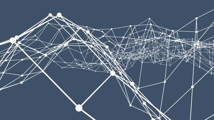 Poster - Gray-blue background or screensaver for a montage of polygonal lines and dots. Dynamic grid. Rendering animation.