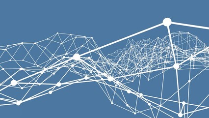 Poster - Gray-blue background or screensaver for a montage of polygonal lines and dots. Dynamic grid. Rendering animation.