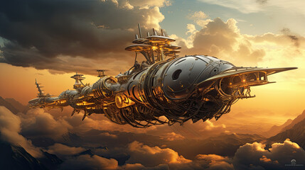 Sticker - Illustration of a steampunk war machine.