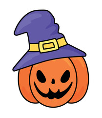 Canvas Print - halloween pumpkin with witch hat