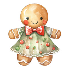 Wall Mural - Gingerbread man isolated on white transparent background. Christmas cookie, cute watercolor illustratio